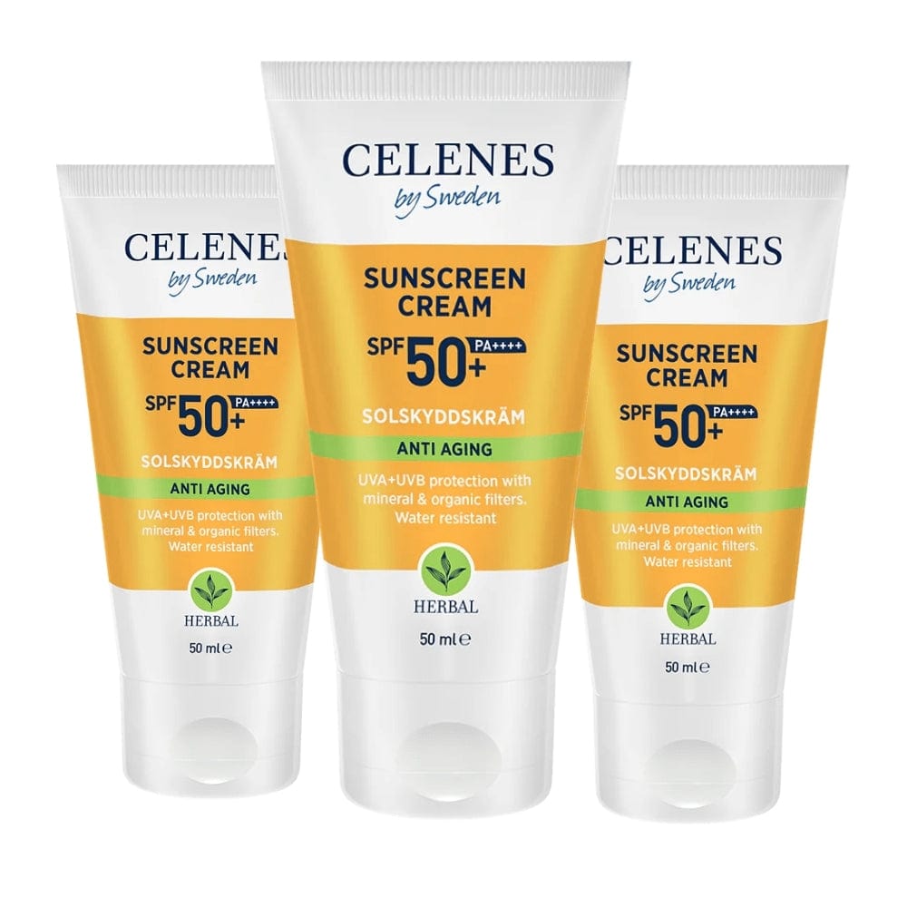 Celenes by Sweden Herbal Sunscreen Face Cream Spf Anti Aging 50 Spf  50 ml / 1.7 fl oz -3 Pack - By Baano