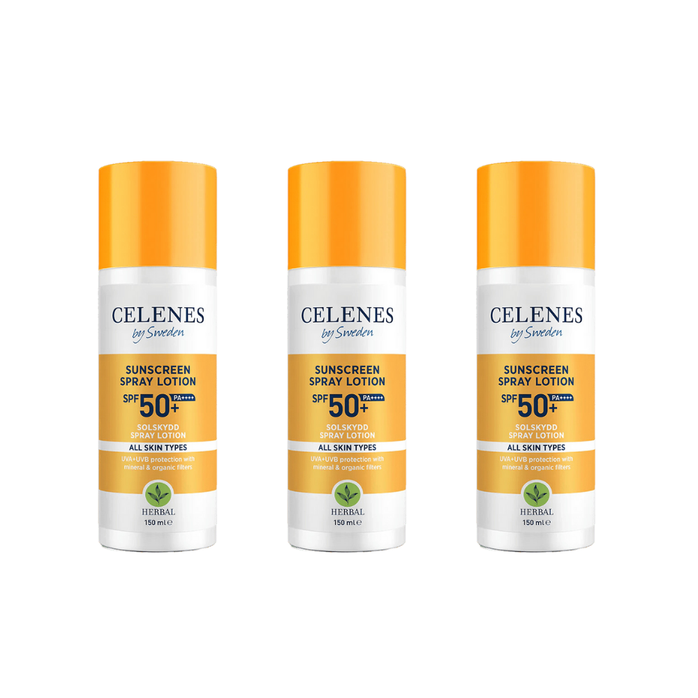 Celenes by Sweden Herbal Sunscreen Spray Lotion 50 Spf  150 ml / 5 fl oz -3 Pack - By Baano