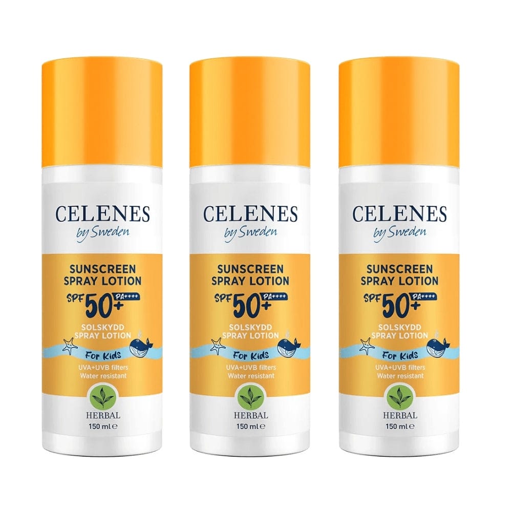 Celenes by Sweden Herbal Sunscreen Spray Lotion for Kids  50 Spf  150 ml / 5 fl oz -3 Pack - By Baano