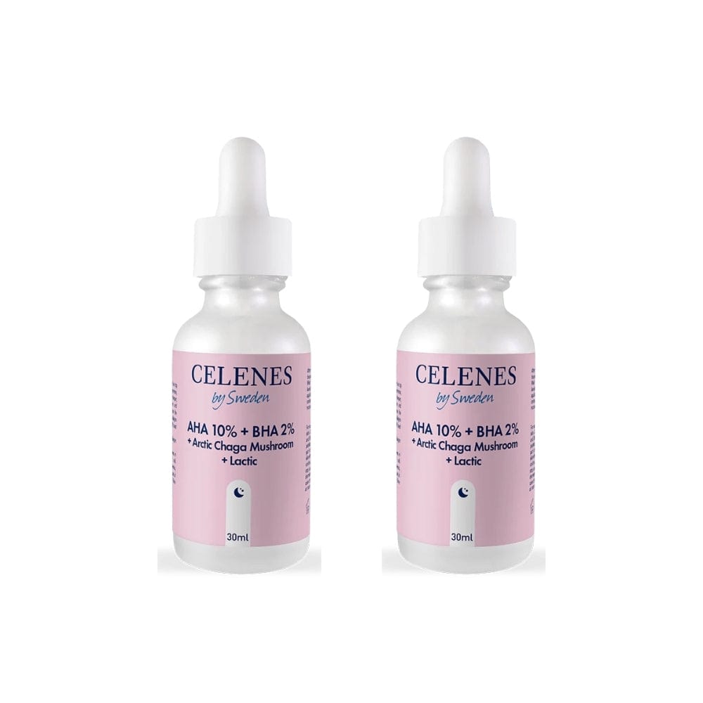 Celenes by Sweden Rena AHA 10% + BHA 2% + Arctic Chaga Mushroom + Lactic 30 ml-2 Pack Chivela