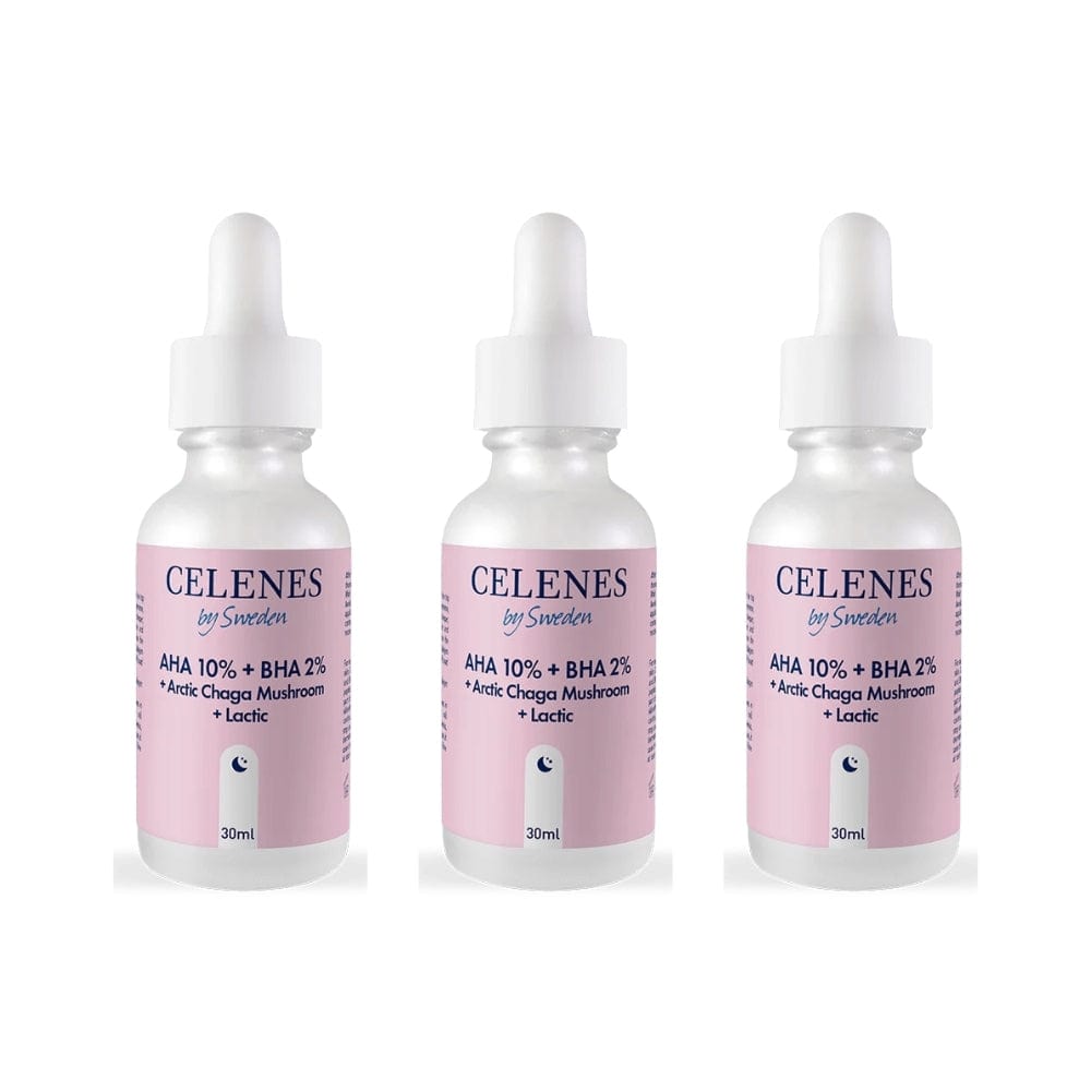 Celenes by Sweden Rena AHA 10% + BHA 2% + Arctic Chaga Mushroom + Lactic 30 ml-3 Pack Chivela