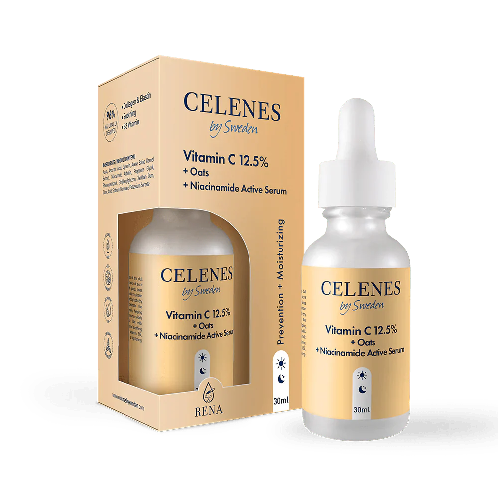 Celenes by Sweden Rena Vitamin C 12.5% + Oats + Niacinamide Active Serum 30 ml -3 Pack Chivela