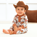 Cowboy Henley Romper - Bamboo Western Spirit Baby Boy - By Baano