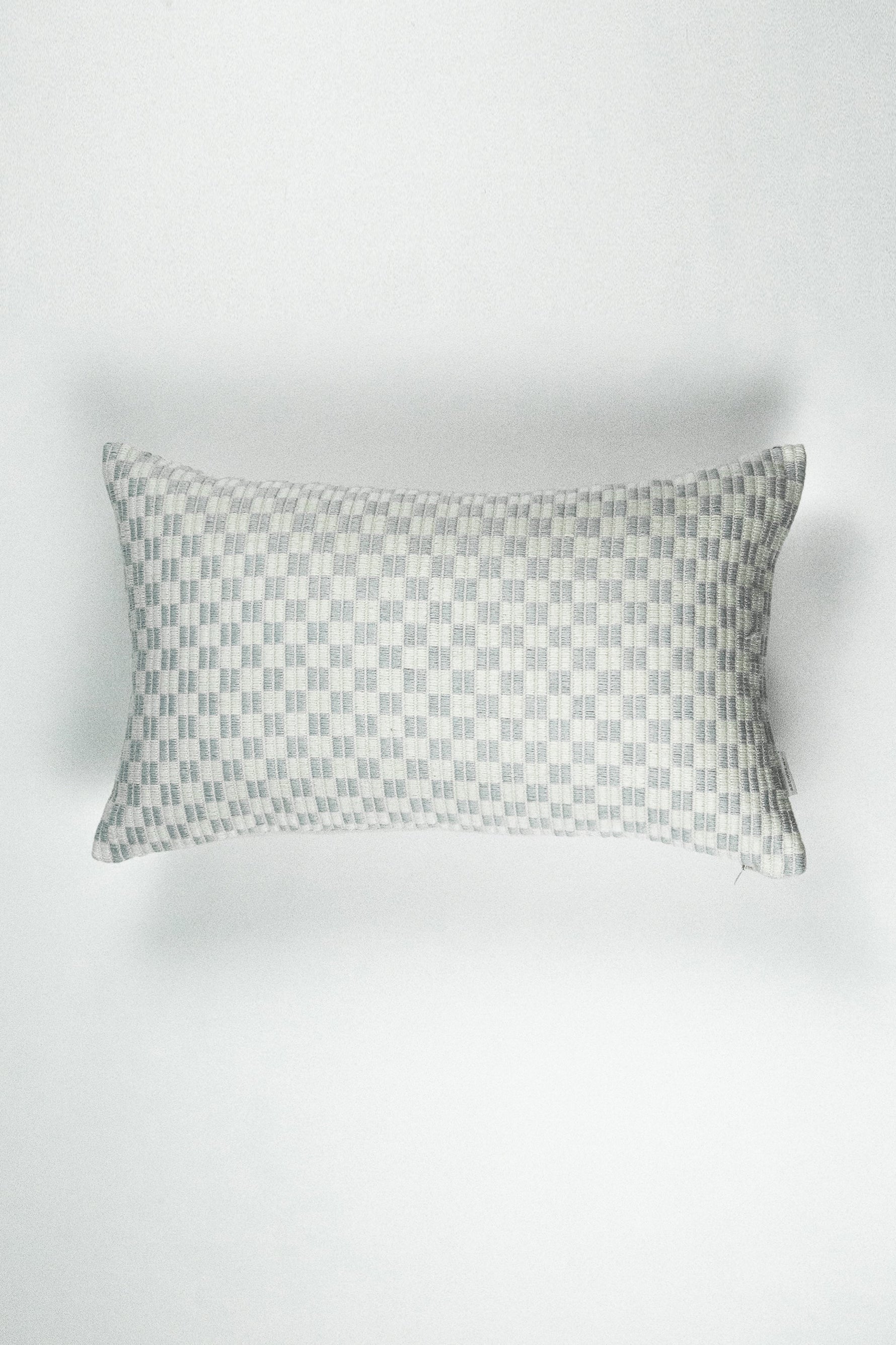 Checkered Brocade Pillow - Grey & White