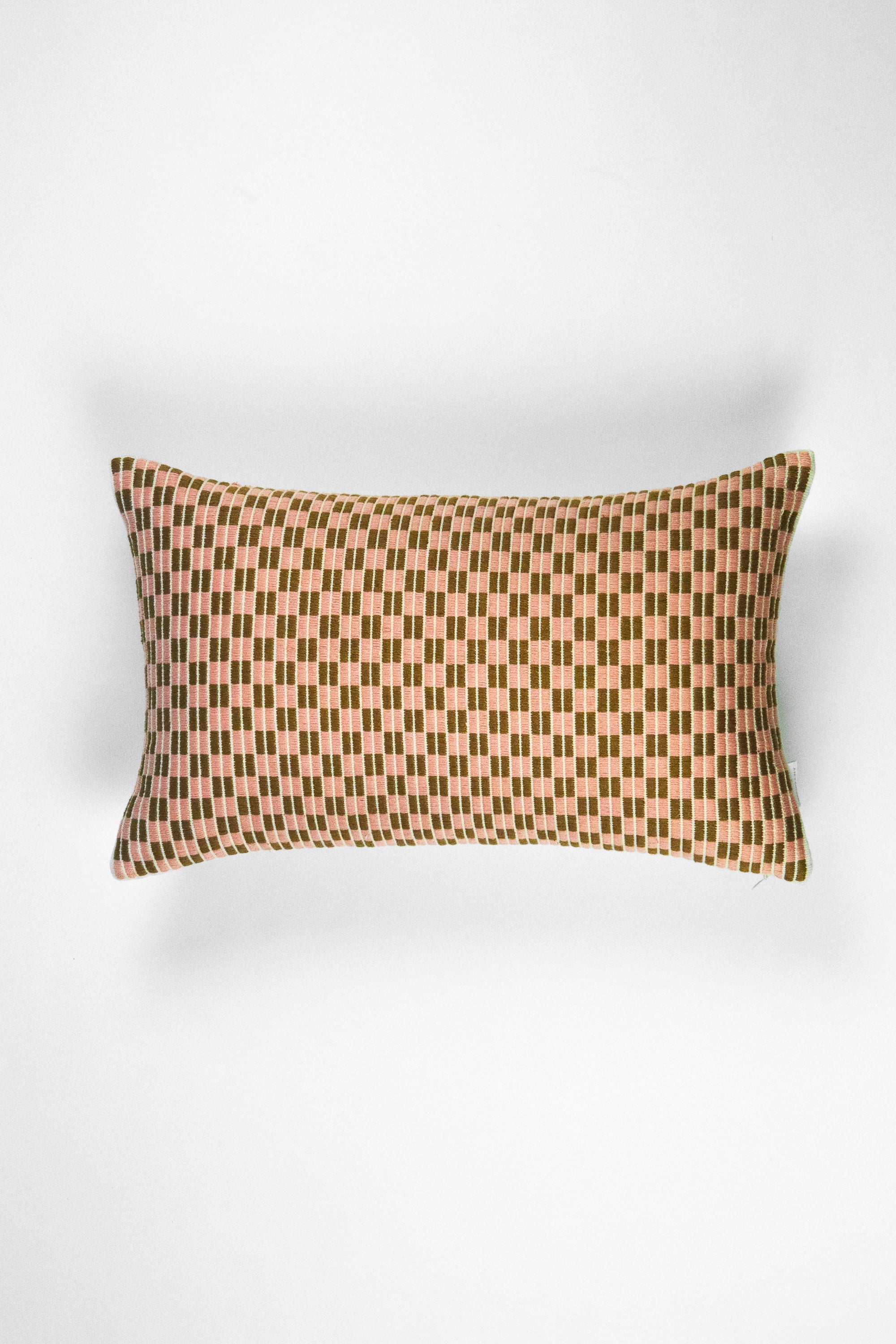 Checkered Brocade Pillow - Pink & Umber