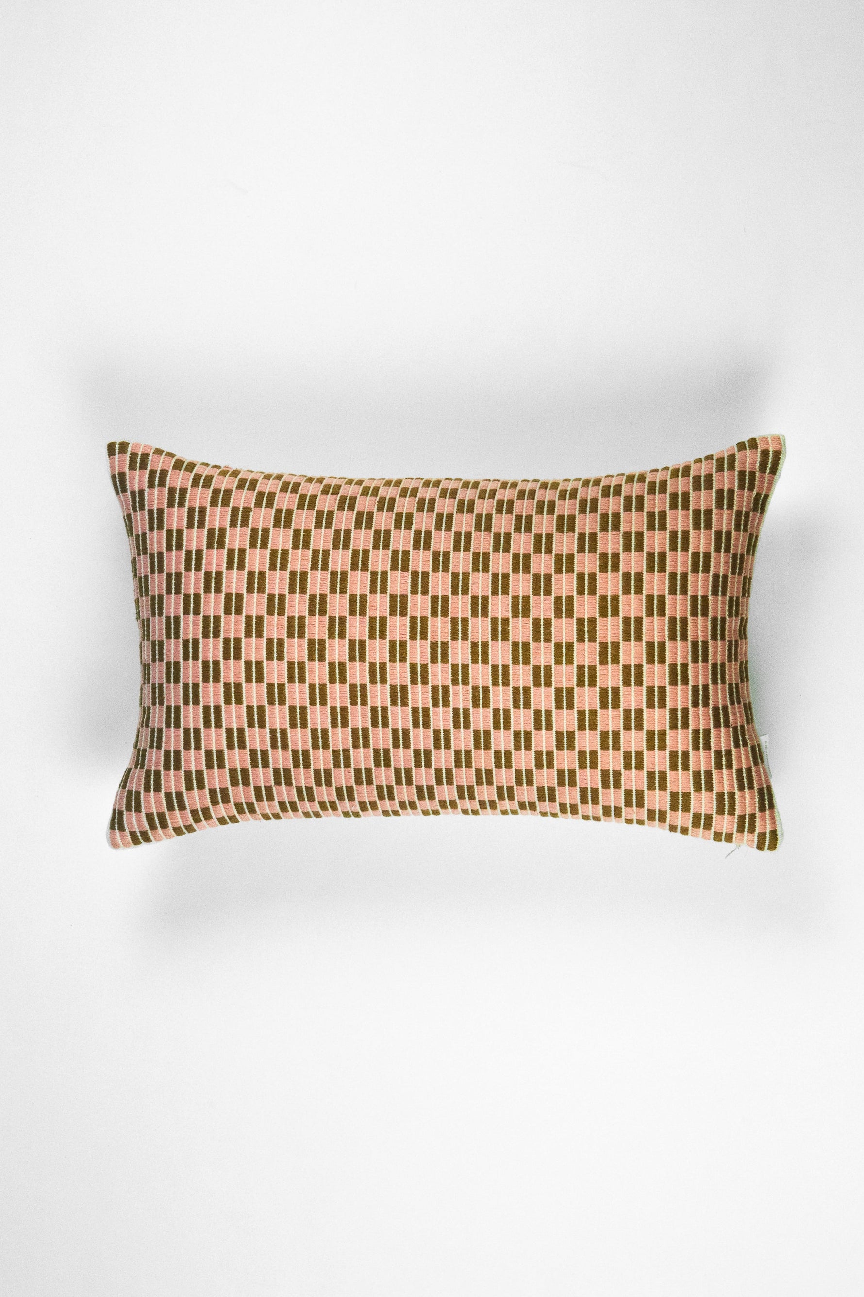 Checkered Brocade Pillow - Pink & Umber