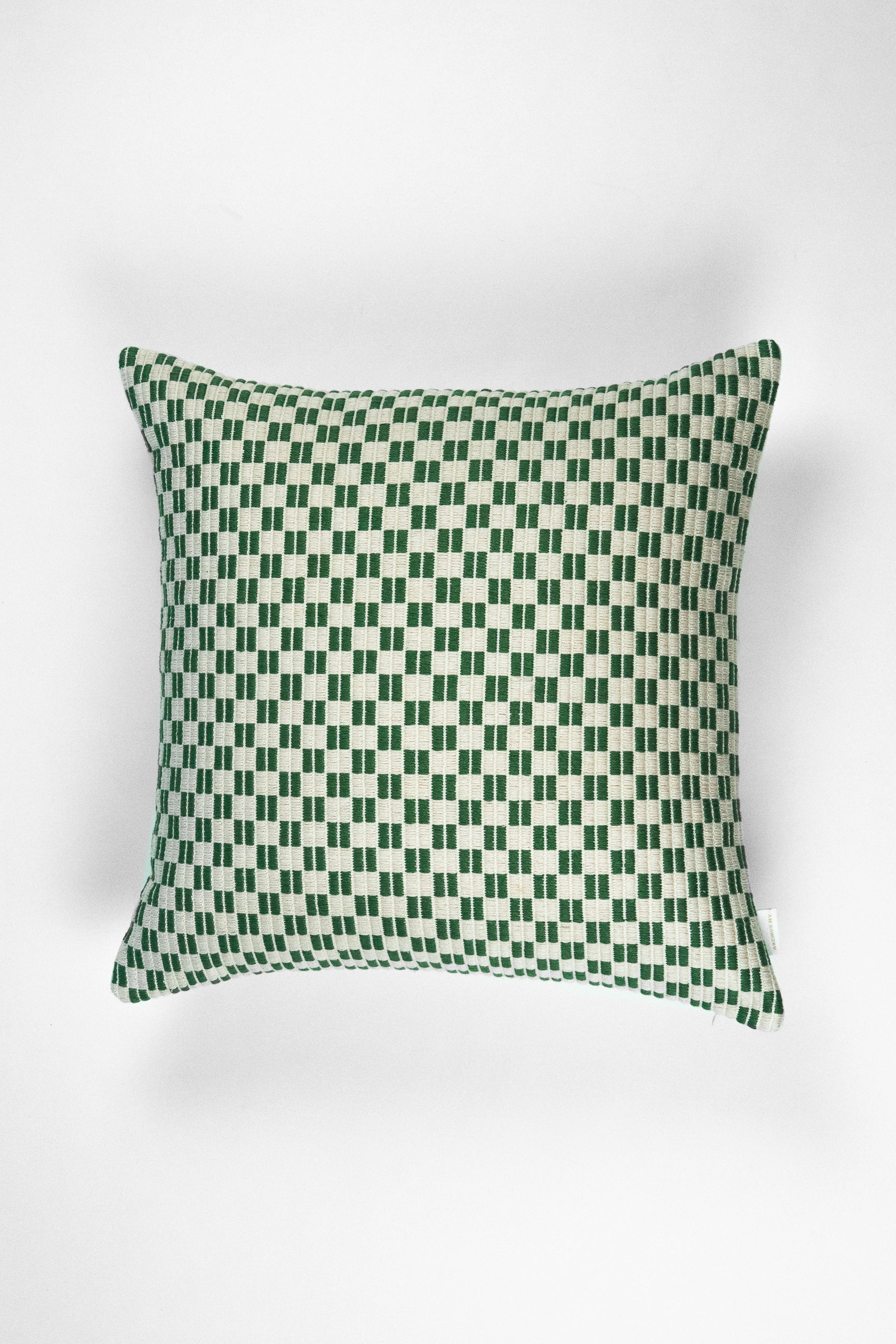 Checkered Brocade Pillow - Green & Cream