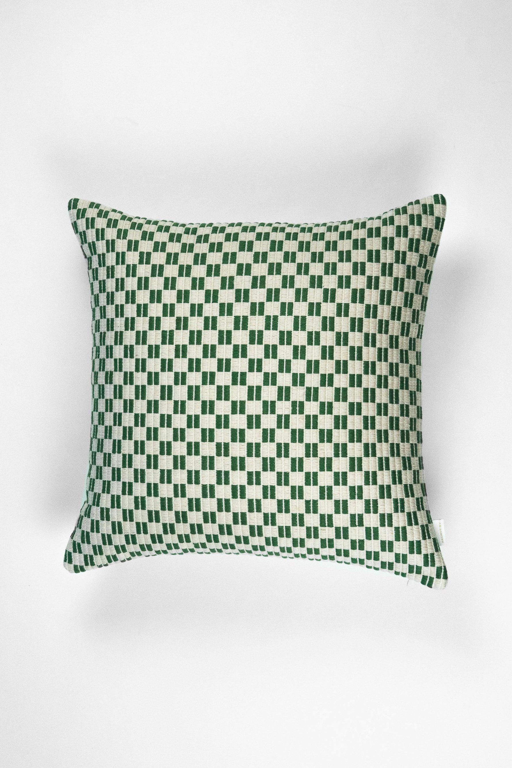 Checkered Brocade Pillow - Green & Cream