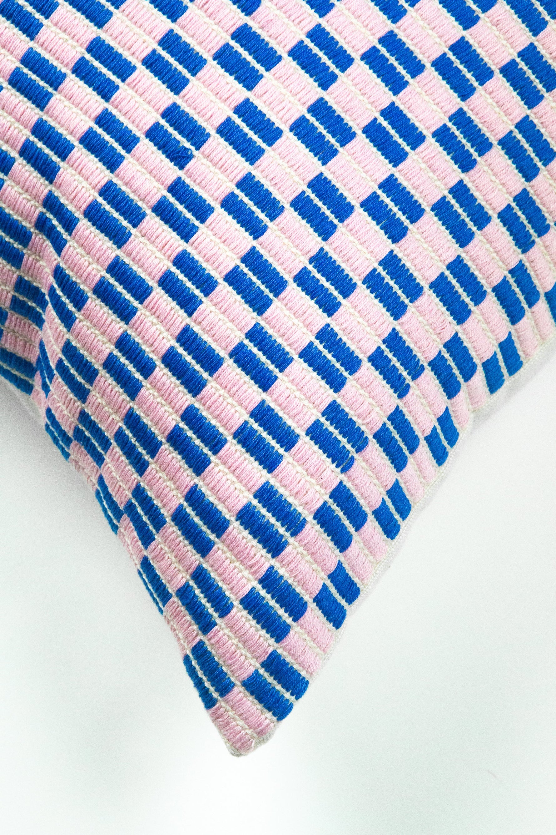 Checkered Blue and Pink Brocade Pillows