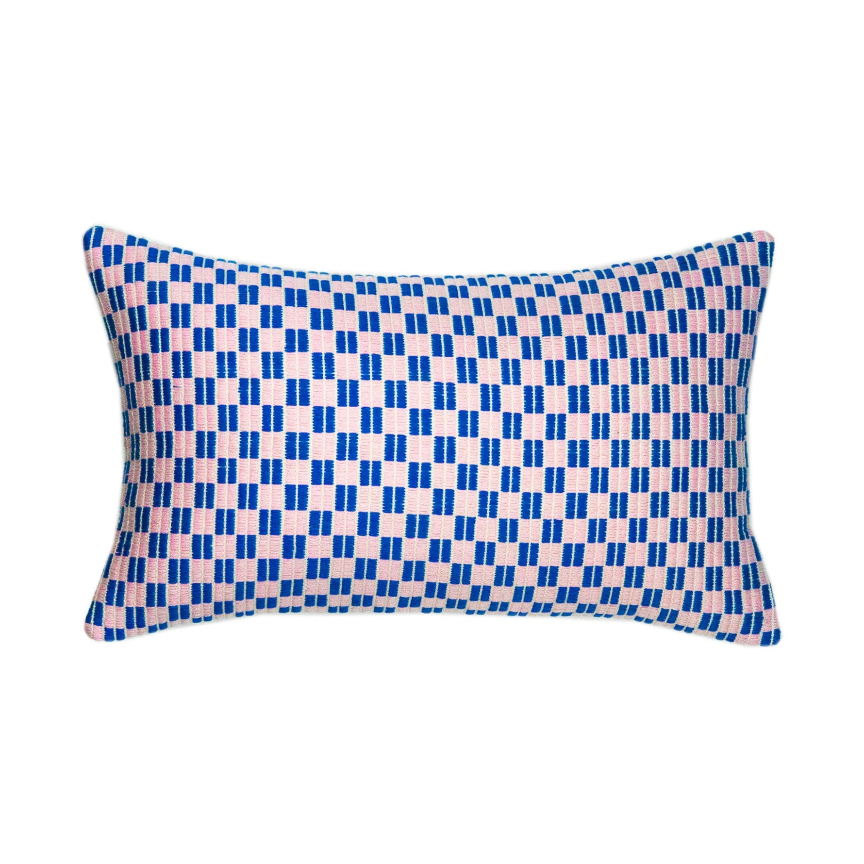 Checkered Blue and Pink Brocade Pillows