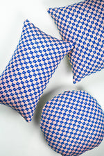 Checkered Blue and Pink Brocade Pillows