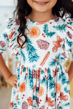 Classic Christmas 3/4 Sleeve Ruffle Twirl Dress