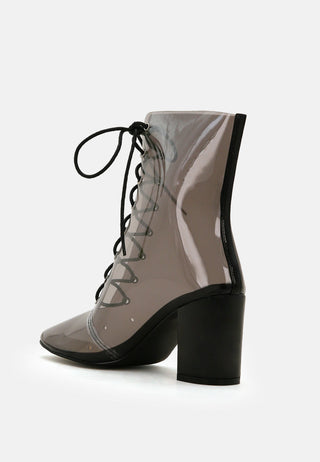toni clear lace-up ankle boots with block heel