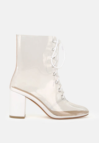 toni clear lace-up ankle boots with block heel