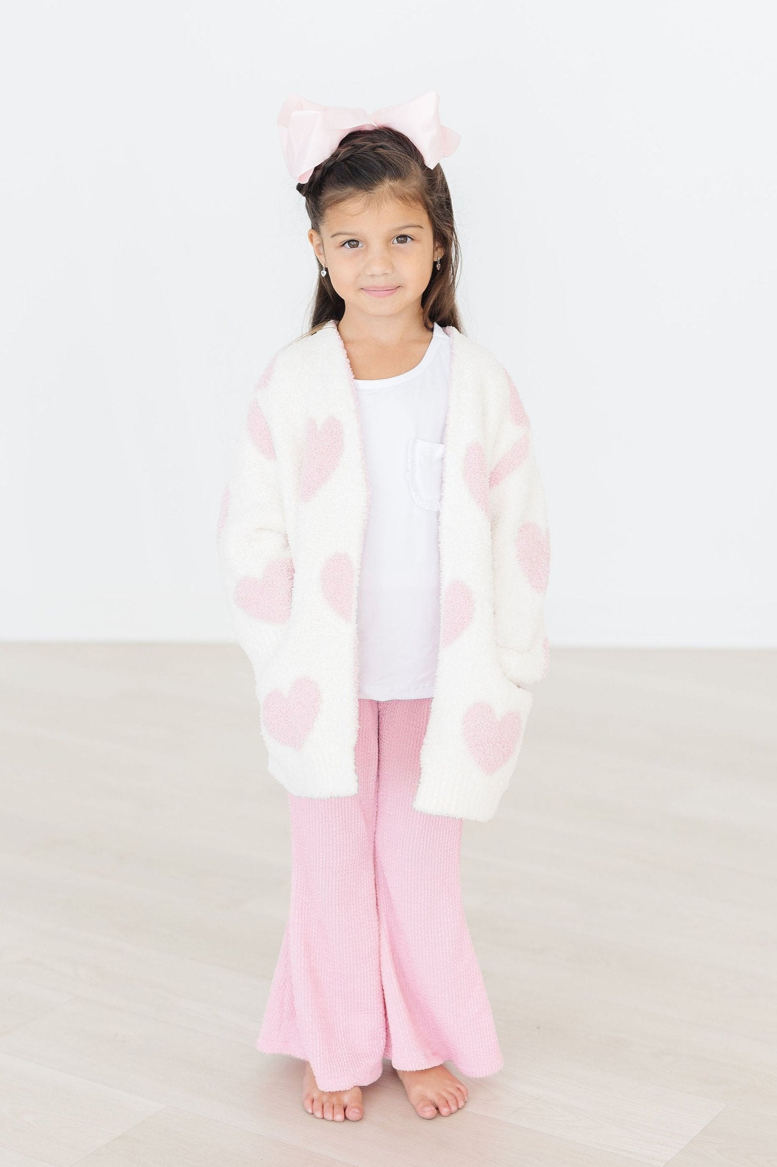 Coconut/Light Pink Heart Cozy Cardigan