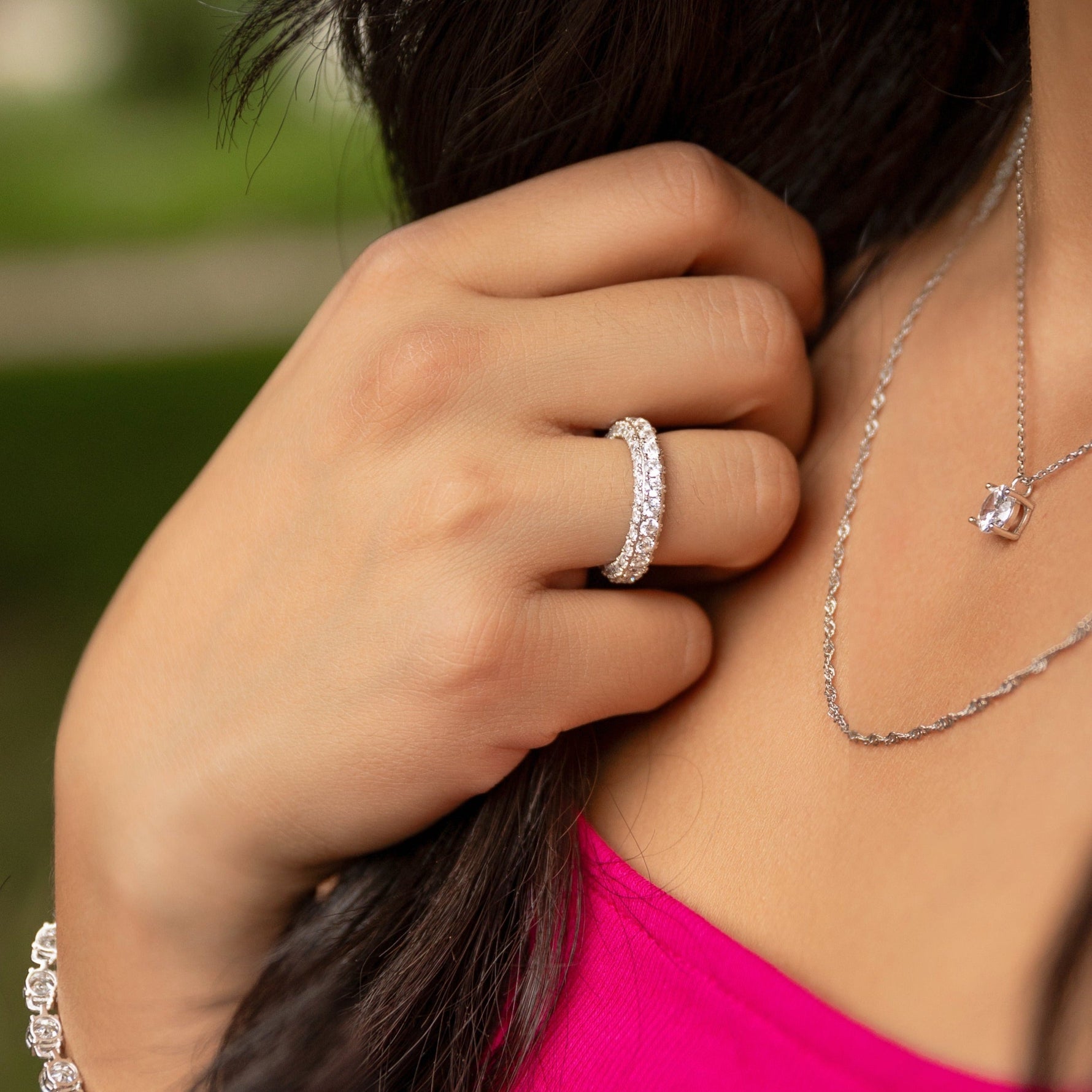 Jasmine Eternity Ring in Silver - Triple the Glamour