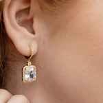 Emerald -cut Halo Earrings in Gold - Transitions Perfectly from Day to Night