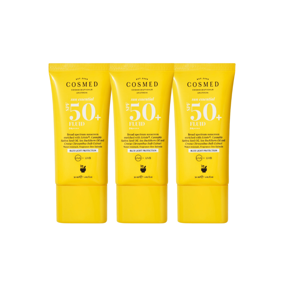 Cosmed Sun Essential Fluid SPF 50 Face Sunscreen for All Skin Types Next Generation Filters 50 ml 3 Pack Chivela