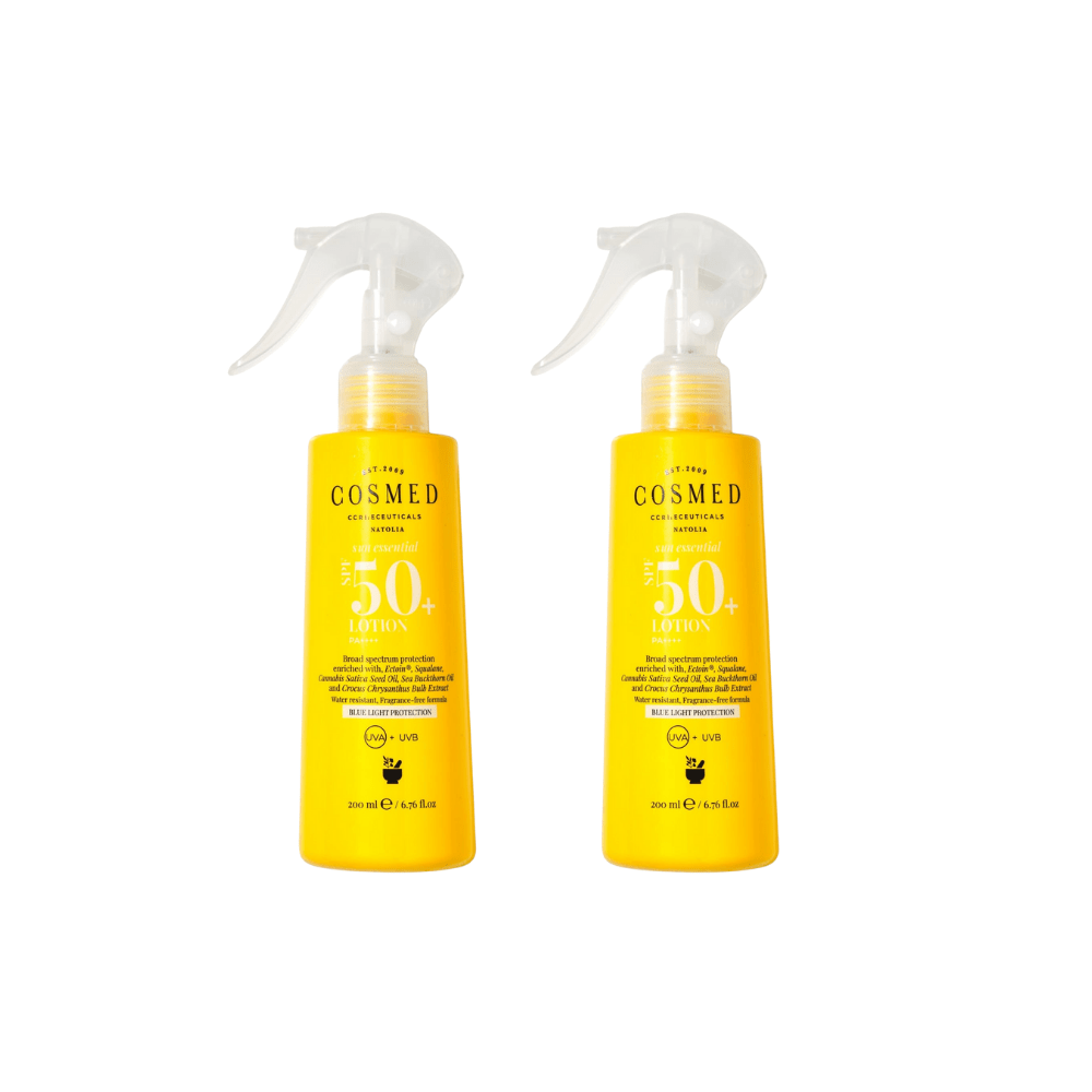 Cosmed Sun Essential Lotion Spf 50 Family Size Face And Body Spray Sunscreen For All Skin Types 200 ml 2 Pack - By Baano
