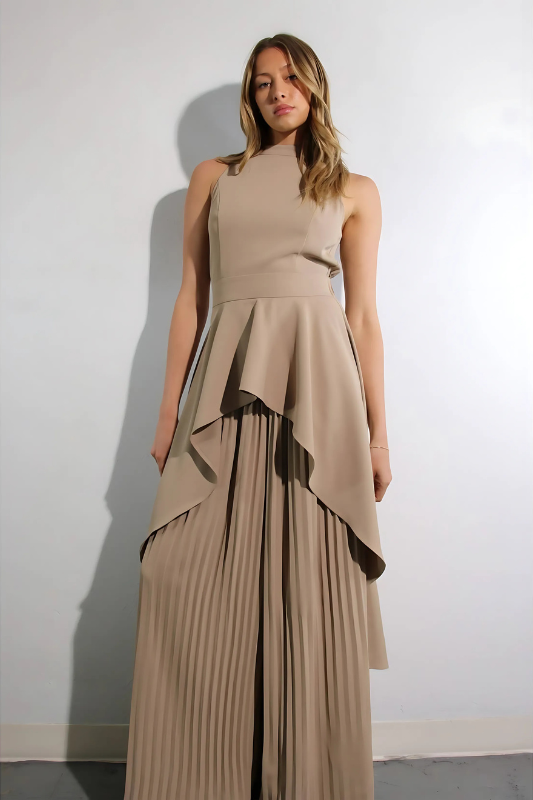 Escape to Milan Taupe Pleated Pants Set - By Baano