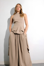 Escape to Milan Taupe Pleated Pants Set - By Baano