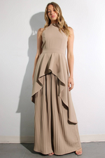 Escape to Milan Taupe Pleated Pants Set - By Baano