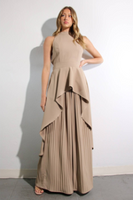 Escape to Milan Taupe Pleated Pants Set - By Baano