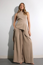 Escape to Milan Taupe Pleated Pants Set - By Baano