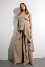 Escape to Milan Taupe Pleated Pants Set - By Baano