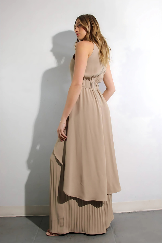 Escape to Milan Taupe Pleated Pants Set - By Baano