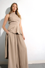 Escape to Milan Taupe Pleated Pants Set - By Baano