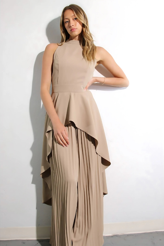 Escape to Milan Taupe Pleated Pants Set - By Baano