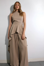 Escape to Milan Taupe Pleated Pants Set - By Baano