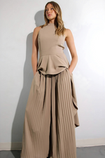 Escape to Milan Taupe Pleated Pants Set - By Baano