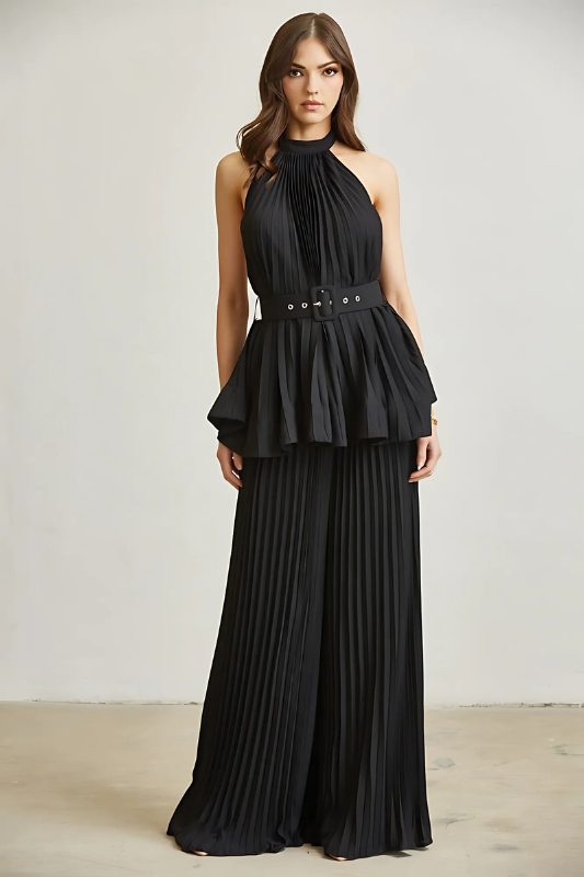 Midnight in Monaco Chiffon Pleated Pant Set - By Baano