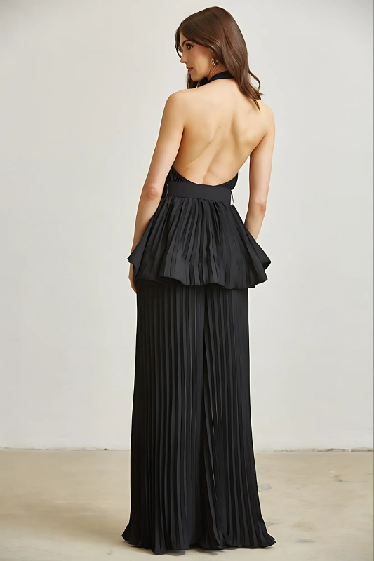 Midnight in Monaco Chiffon Pleated Pant Set - By Baano