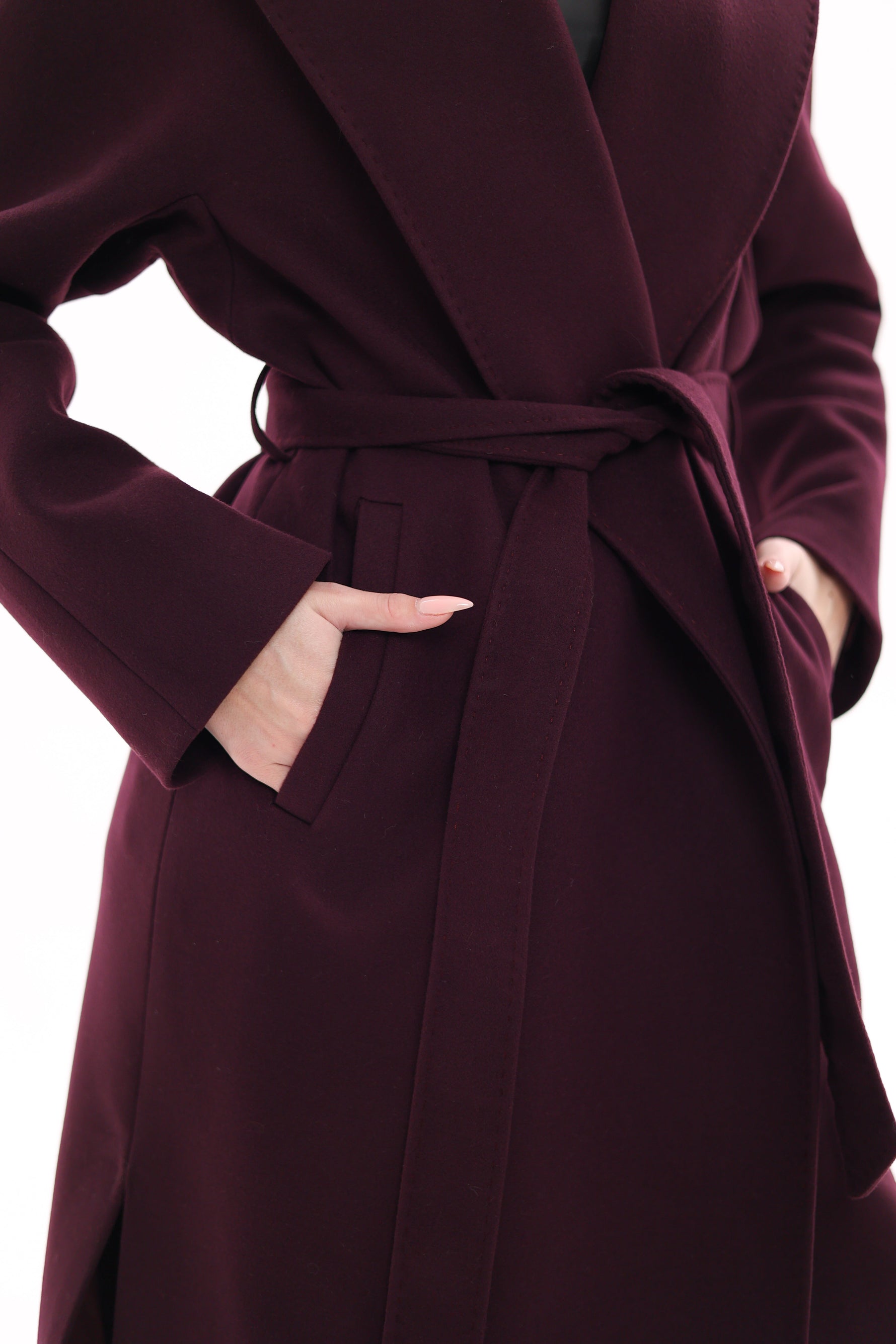 Cambridge Comfort Wraparound Wool Cashmere Coat in Royal Burgundy