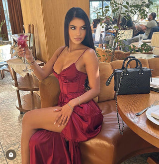 Maeve Corset Midi Dress - Burgundy - By Baano