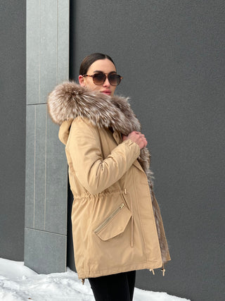 Genuine Silver Fur Trim Parka with Rabbit Fur Insulation - By Baano