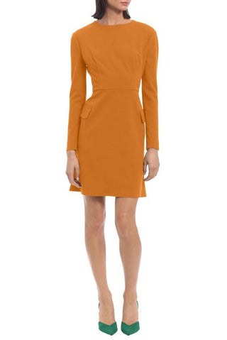 Donna Morgan Long Sleeve Sheath Dress with Flap Pockets at Side Hips - Glamourous Grace