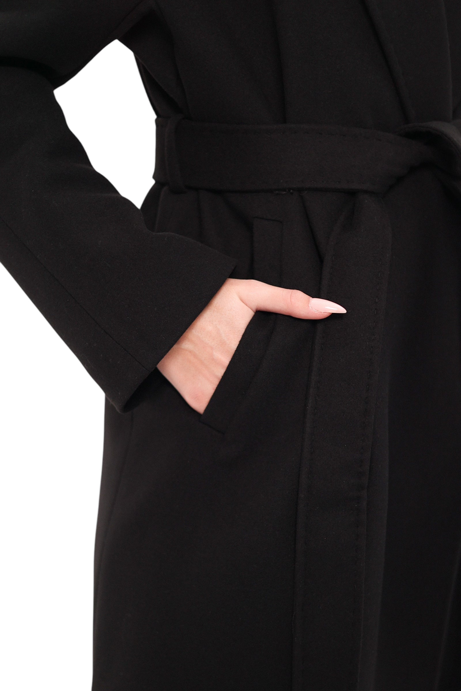 Cambridge Comfort Wraparound Wool Cashmere Coat in Black