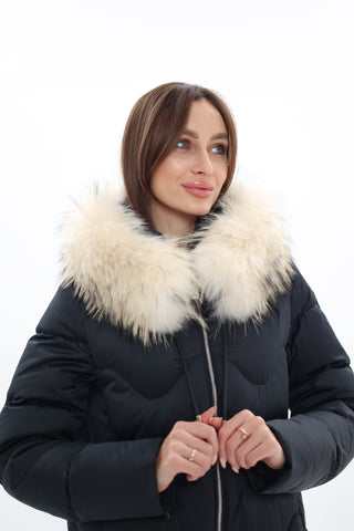 Genuine Fur Trim Down Fill Coat - By Baano