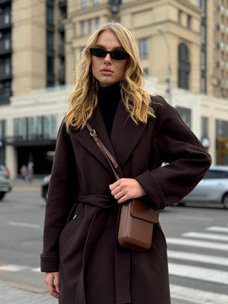 Emily Classic Wool Blend Overcoat in Rich Chocolate