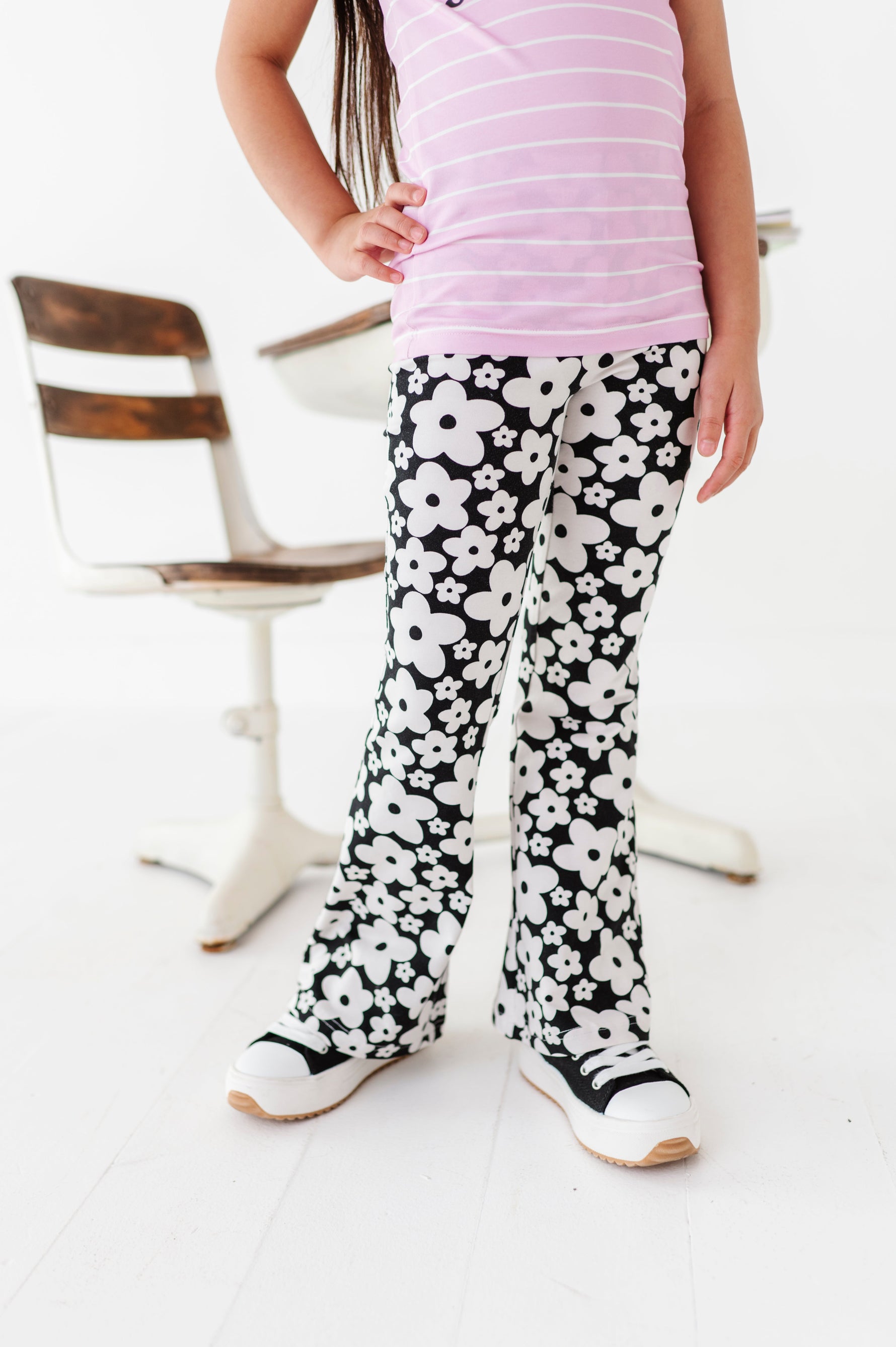 Retro Black and White Floral Flares - By Baano