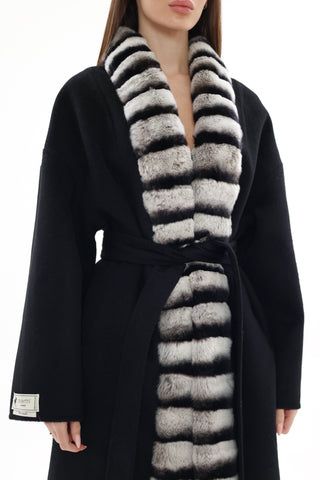 Genuine  French Orylag Fur Italian Cashmere Wool Coat