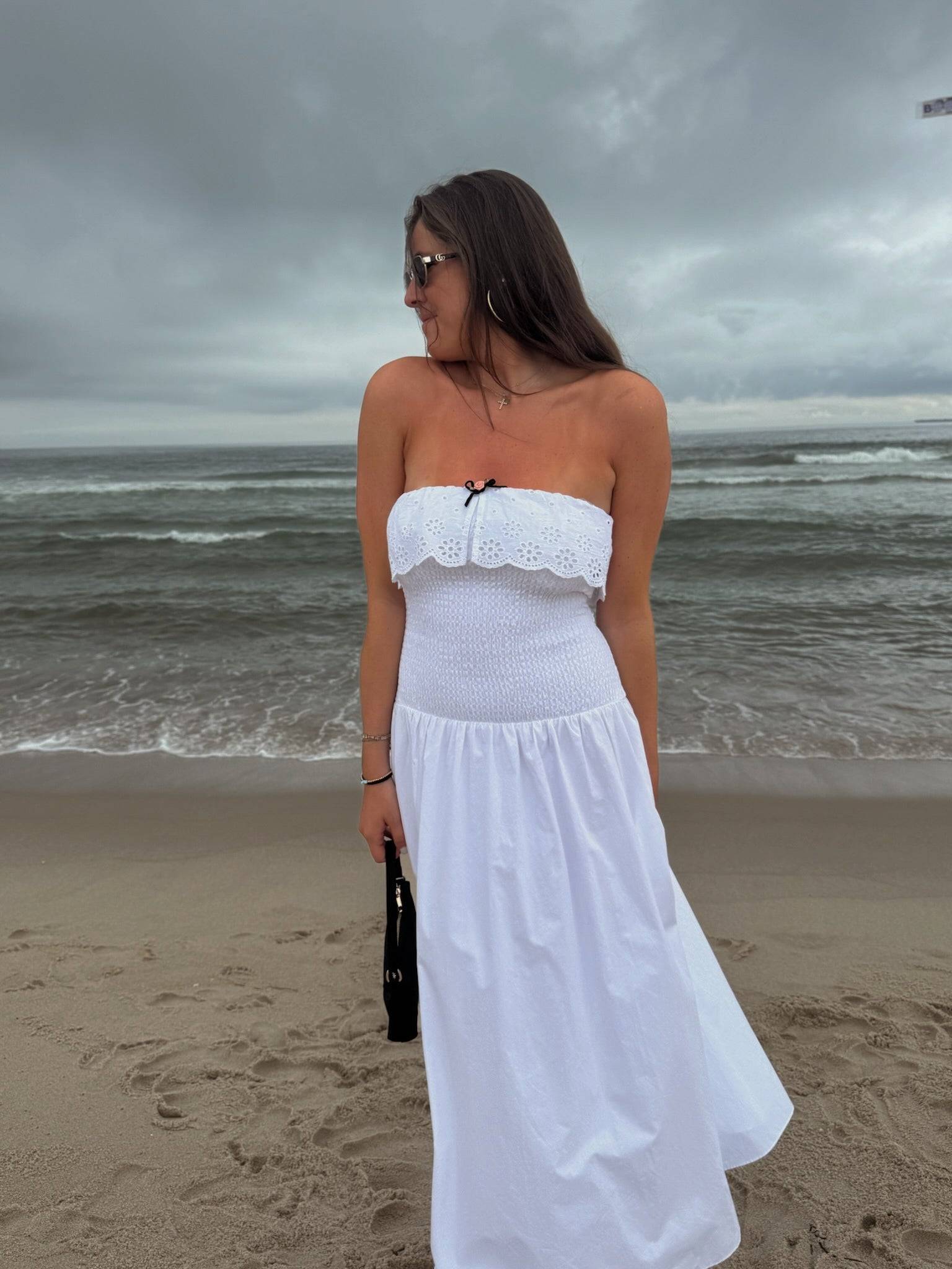 Rosebud Strapless Midi Dress | White
