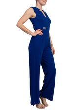Tahari Asl Notch-Neck Sleeveless Crepe Flare Leg Back Zipper Jumpsuit