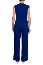 Tahari Asl Notch-Neck Sleeveless Crepe Flare Leg Back Zipper Jumpsuit