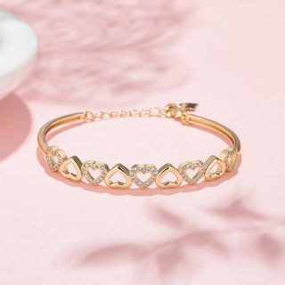 14K Gold Hearts Bangle Adjustable Bracelet with crystals from Swarovski