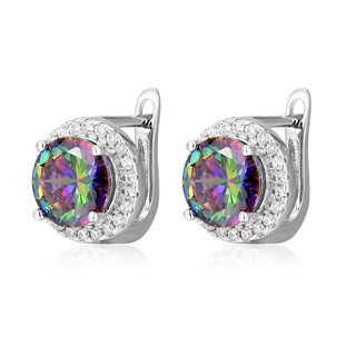 Genuine Mystical Rainbow Topaz Halo Earrings with Omega Backings